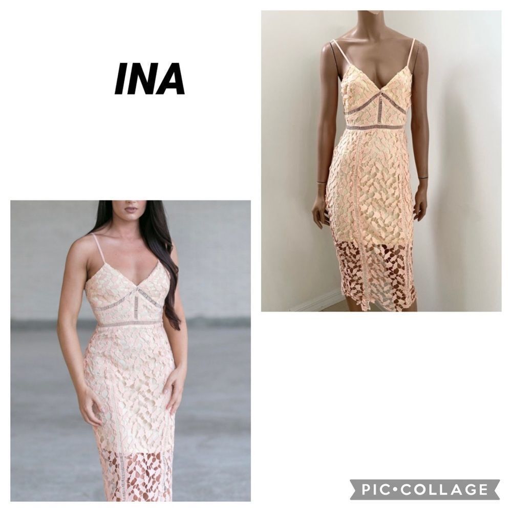 INA Crochet Lace Peach Fitted Pencil Dress S